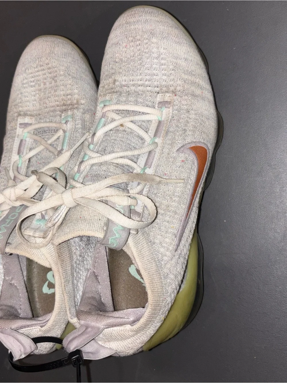 Nike Women's Light Gray Knit Sneakers with Mint Accents